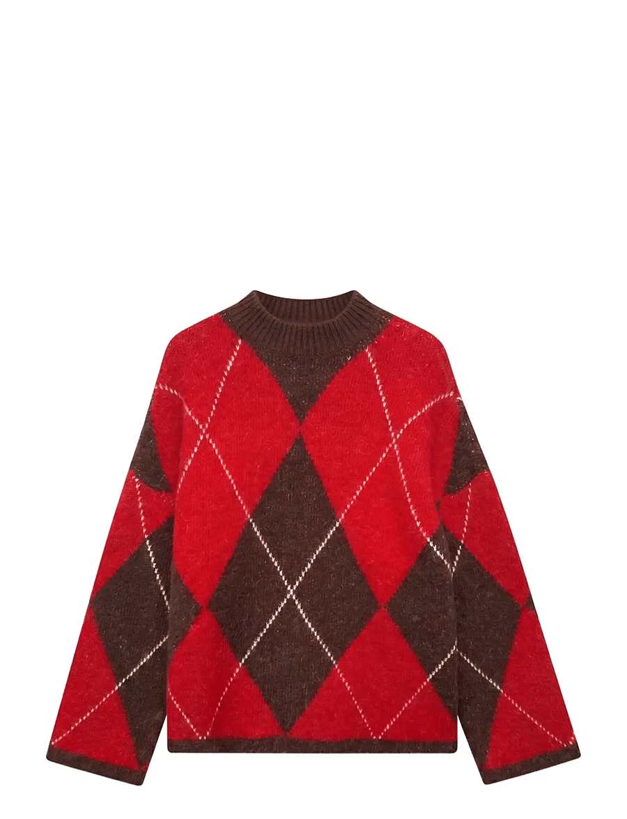 Vero Moda - VMHASEL LS HIGHNECK ARGYLE PULLOVER TS - chocolate torte - 0