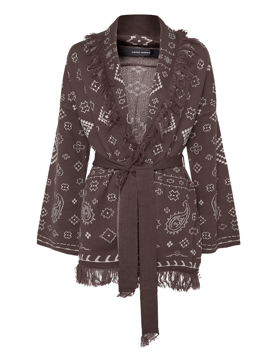 Vero Moda - VMSCARLETT LS TASSEL JACQUARD CARDI LCS - cardigans - chocolate martini - 0