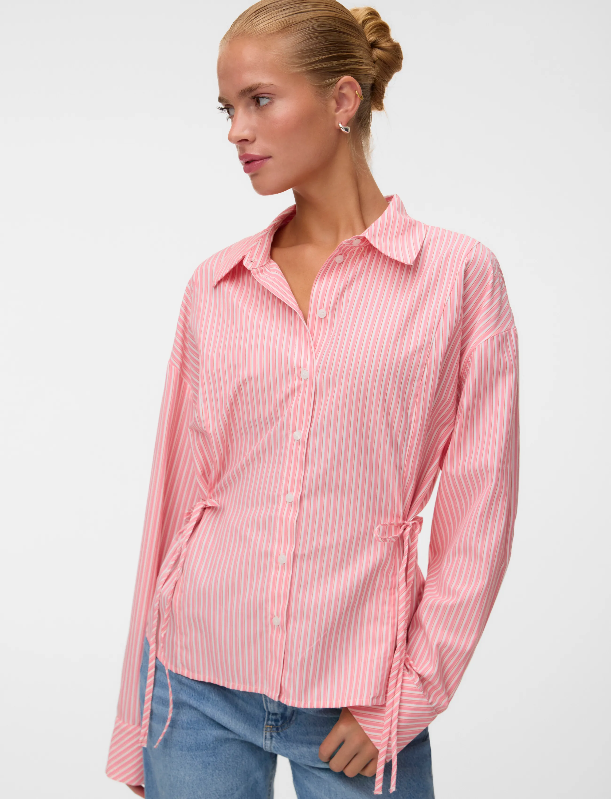 Vero Moda - VMASTA LS TIE SHIRT WVN RET - långärmade skjortor - pink lemonade - 4
