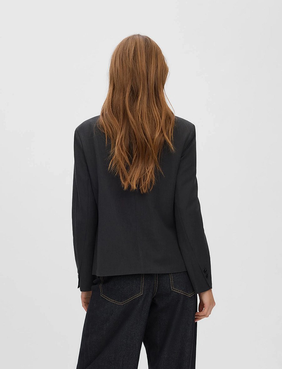 Vero Moda - VMDINA LS HIGH NECK BLAZER LCS - double breasted blazers - dark grey melange - 3