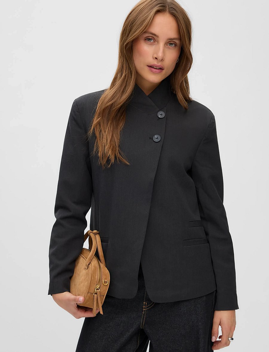 Vero Moda - VMDINA LS HIGH NECK BLAZER LCS - double breasted blazers - dark grey melange - 4