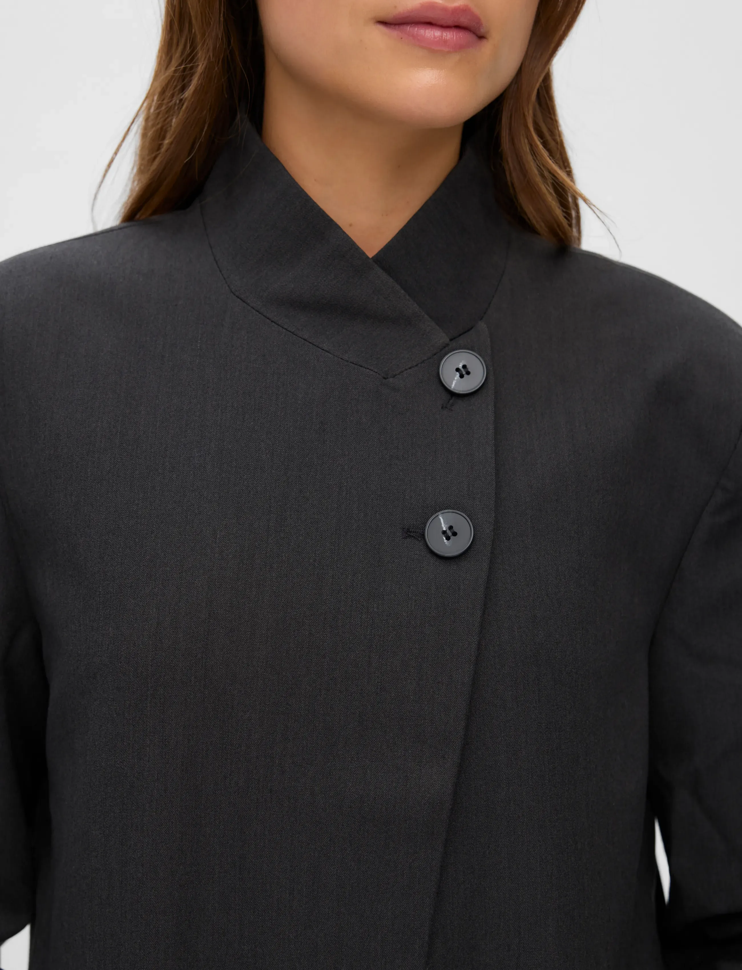 Vero Moda - VMDINA LS HIGH NECK BLAZER LCS - double breasted blazers - dark grey melange - 5