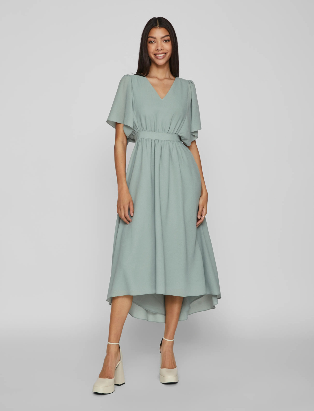 Vila Vimirage 2/4 V-Neck Ankle Dress/Bm/Dc - - 34 1