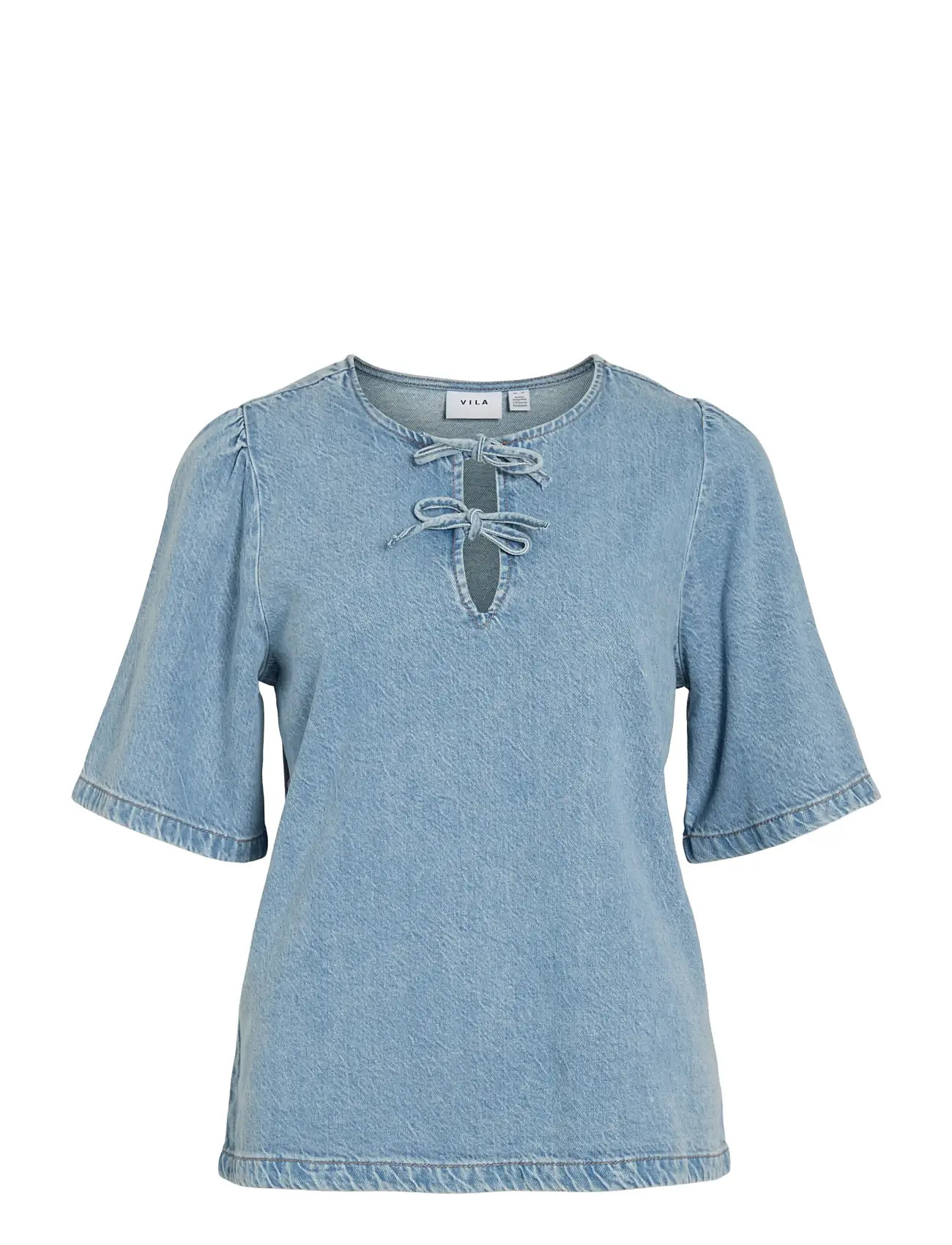 Vila Vikiki O-Neck 2/4 Tie Denim Top - Blue - 34