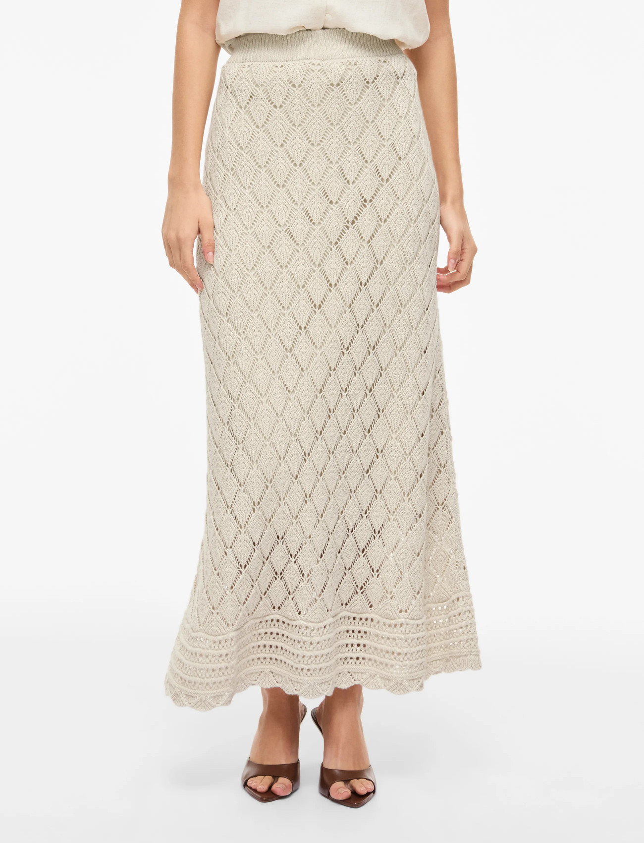 Vila Vievie Hw Ankle A-Line Knit Skirt - Beige - XS