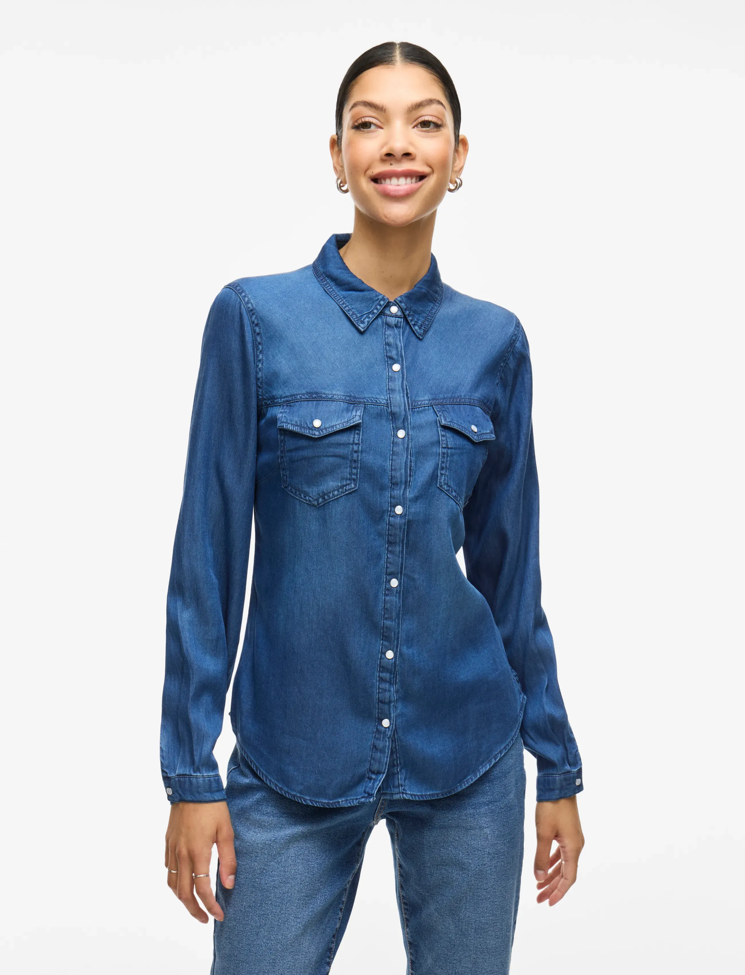 Vila Vibista Denim Shirt-Noos, M, Blue, Skjorter > Langærmede, Dame