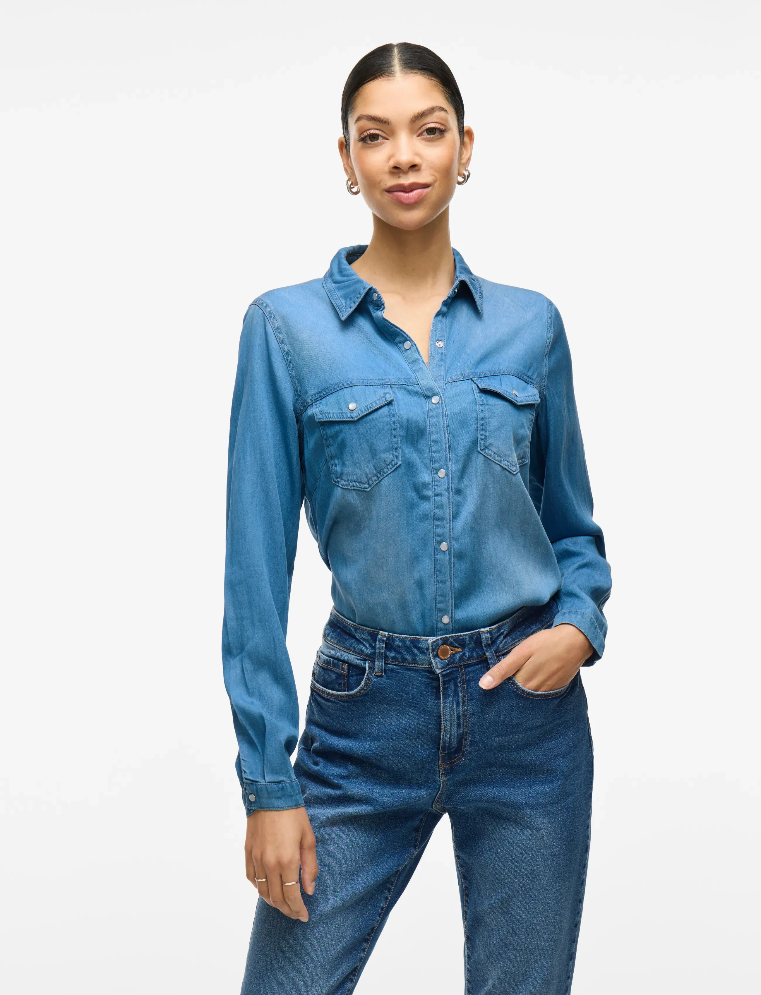 Vila Vibista Denim Shirt-Noos, S, Blue, Skjorter > Langærmede, Dame