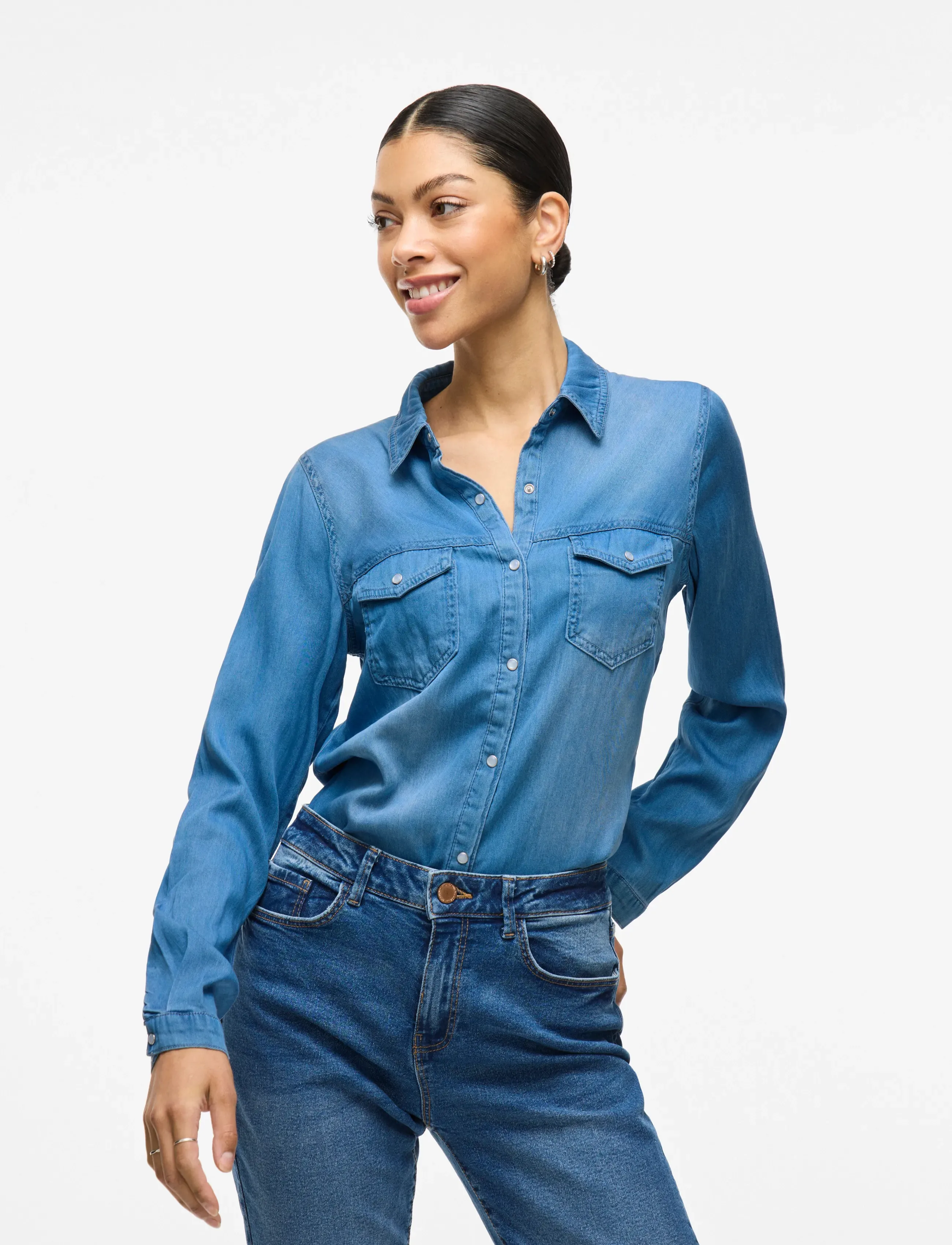 Vila - VIBISTA DENIM SHIRT-NOOS - chemises en jeans - medium blue denim - 5