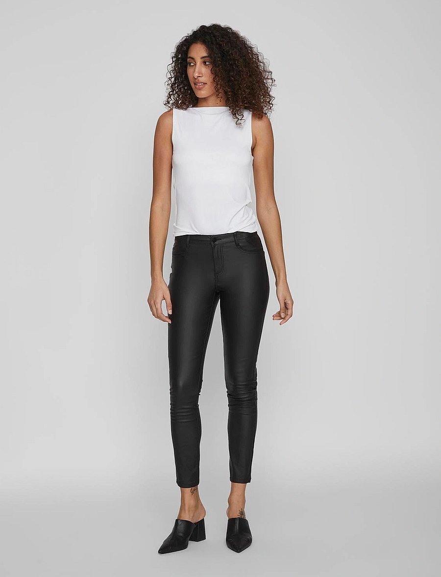 Vila - VICOMMIT COATED RWSK NEW PANT-NOOS - læderbukser - black - 4