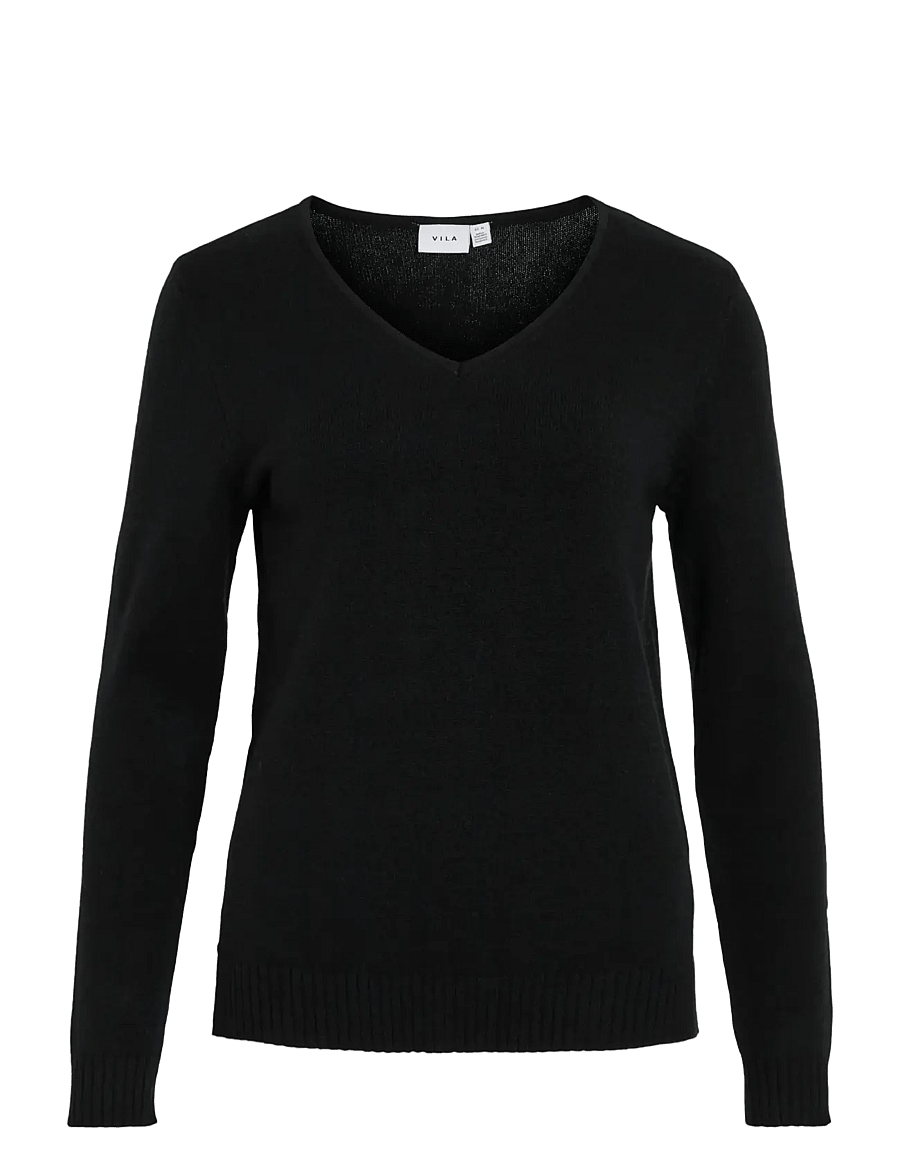 Vila - VIRIL V-NECK L/S KNIT TOP - NOOS - striktrøjer - black - 1