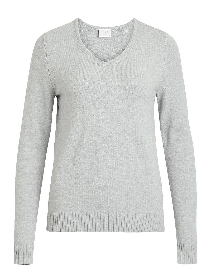 Vila - VIRIL V-NECK L/S KNIT TOP - NOOS - stickade tröjor - light grey melange - 1