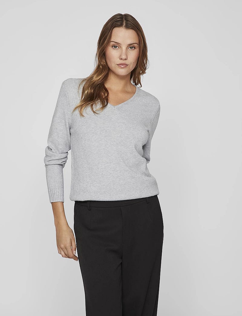 Vila - VIRIL V-NECK L/S KNIT TOP - NOOS - stickade tröjor - light grey melange - 0