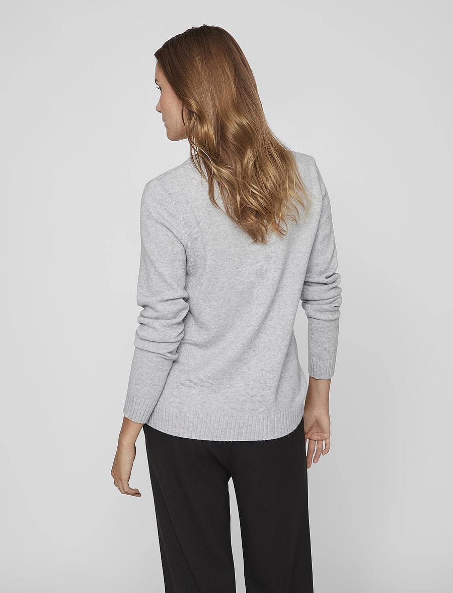 Vila - VIRIL V-NECK L/S KNIT TOP - NOOS - sviitrid - light grey melange - 3