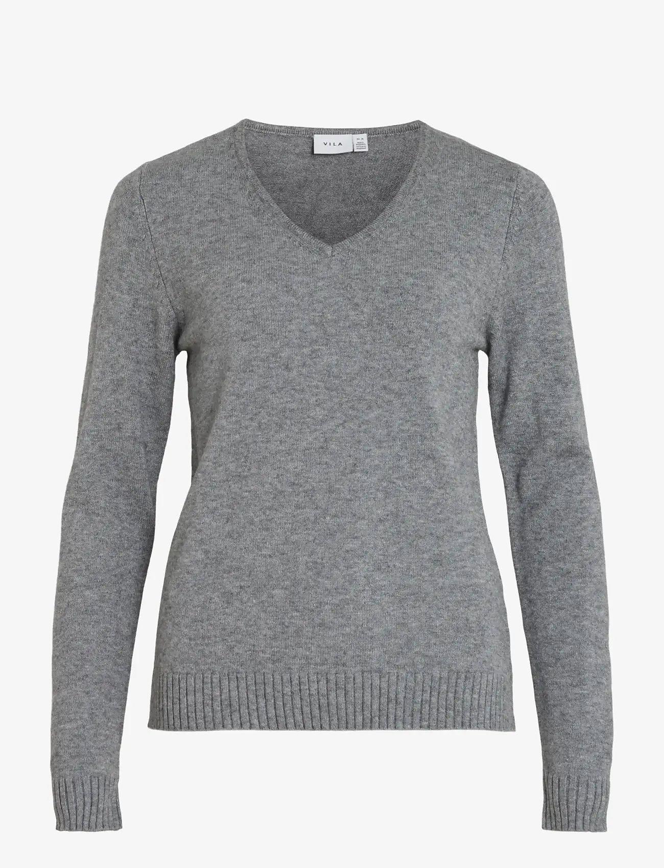 Vila - VIRIL V-NECK L/S  KNIT TOP - NOOS - sviitrid - medium grey melange - 1