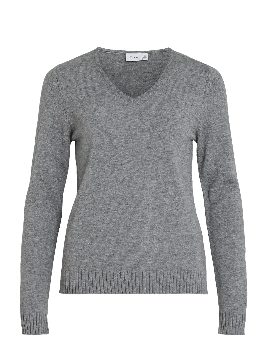 Vila - VIRIL V-NECK L/S KNIT TOP - NOOS - pullover - medium grey melange - 1