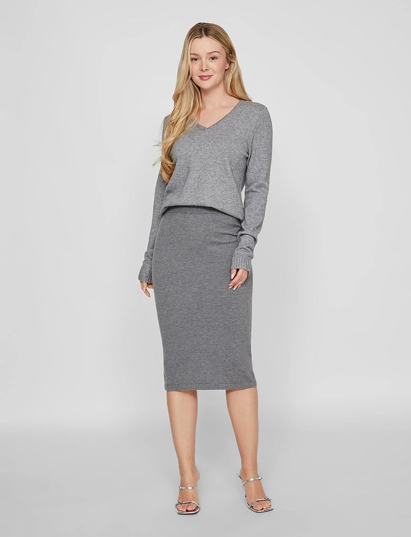 Vila - VIRIL V-NECK L/S KNIT TOP - NOOS - stickade tröjor - medium grey melange - 0