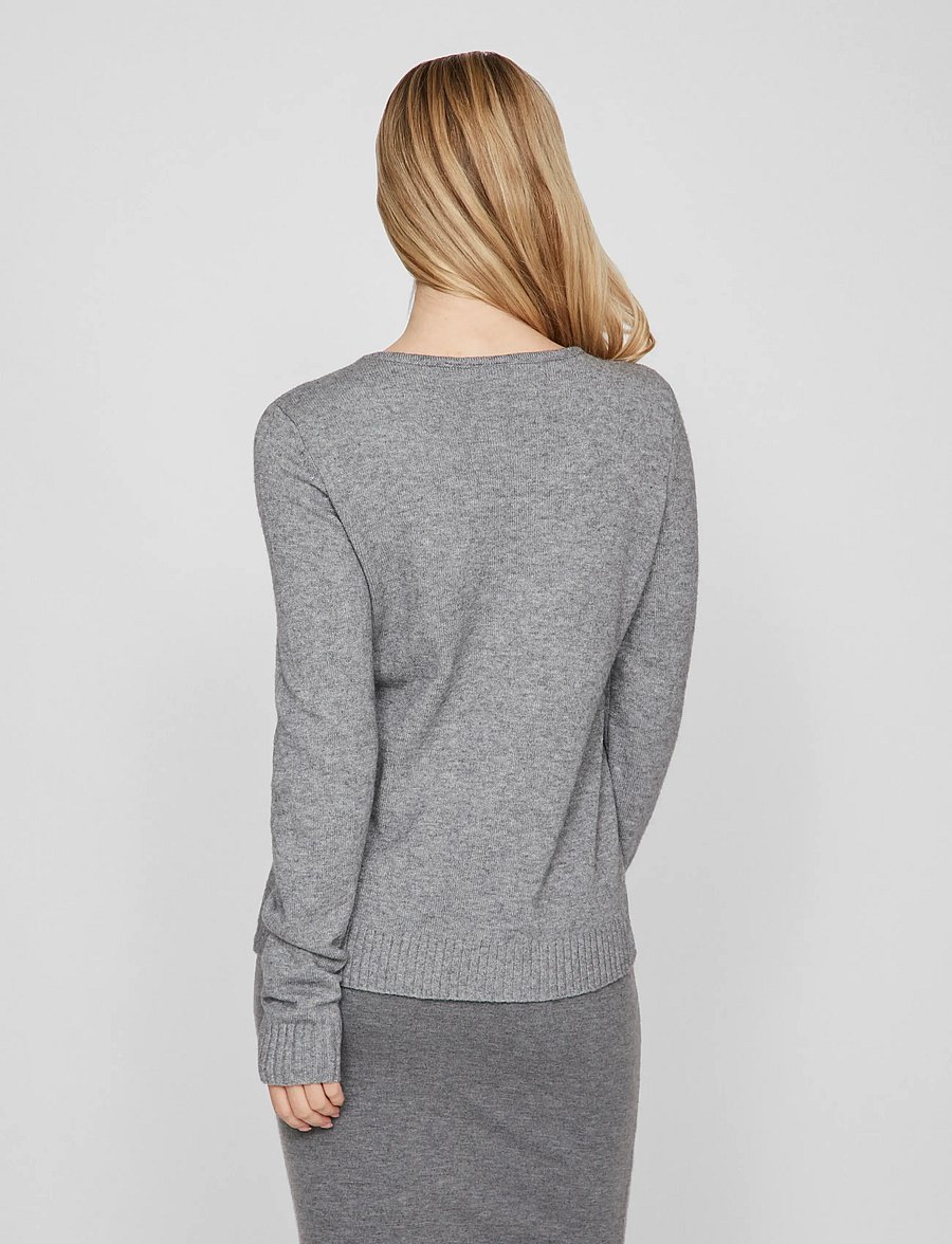 Vila - VIRIL V-NECK L/S KNIT TOP - NOOS - pullover - medium grey melange - 3