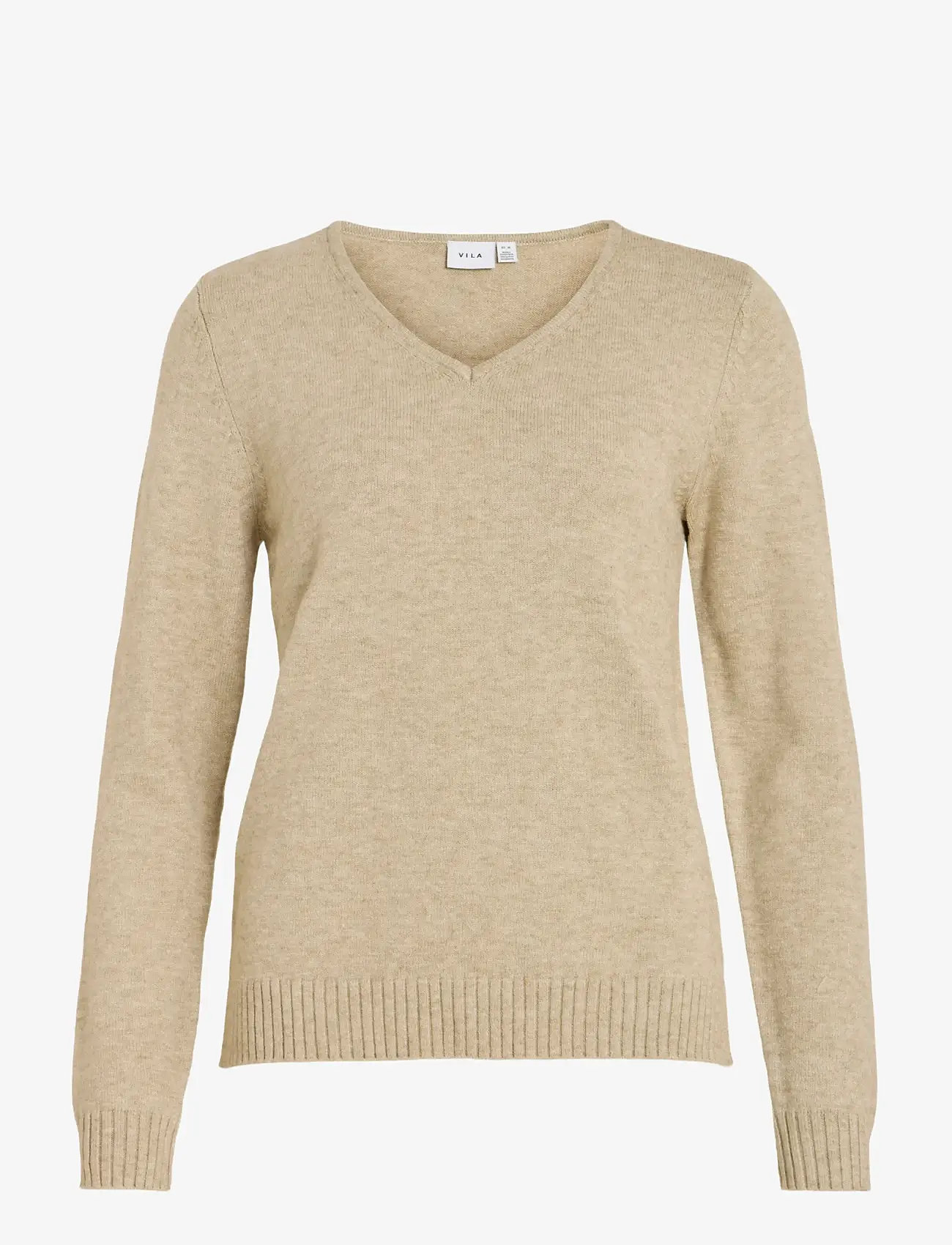Vila - VIRIL V-NECK L/S  KNIT TOP - NOOS - sviitrid - natural melange - 1