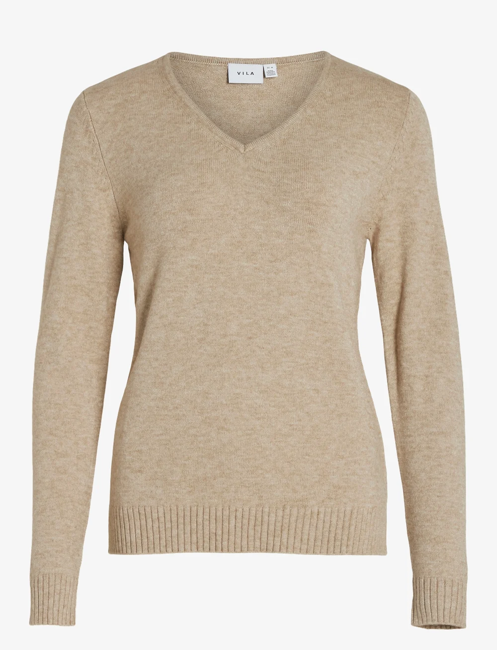 Vila - VIRIL V-NECK L/S KNIT TOP - stickade tröjor - natural melange - 1
