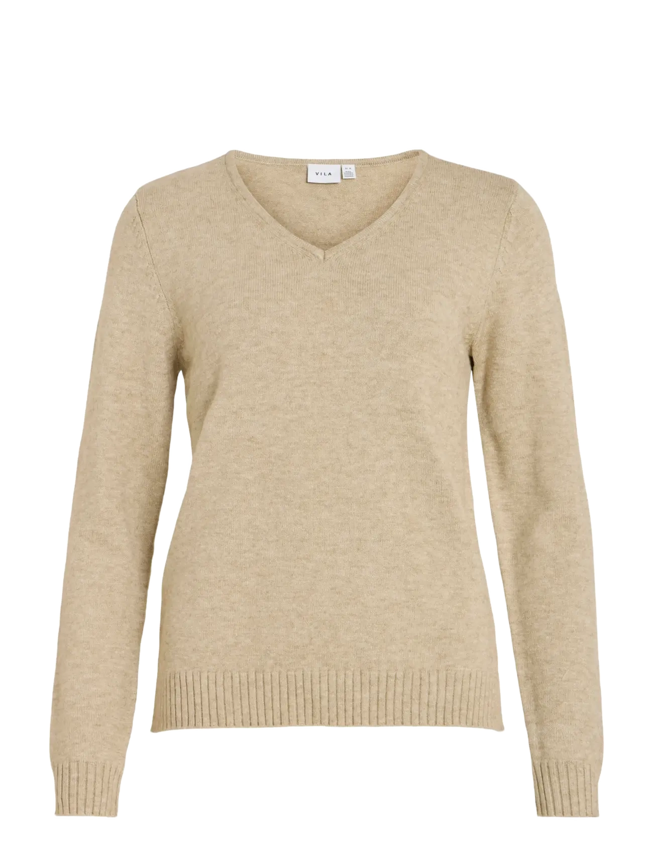 Vila VIRIL V-NECK L/S  KNIT TOP - NOOS - Pullover - NATURAL MELANGE / beige
