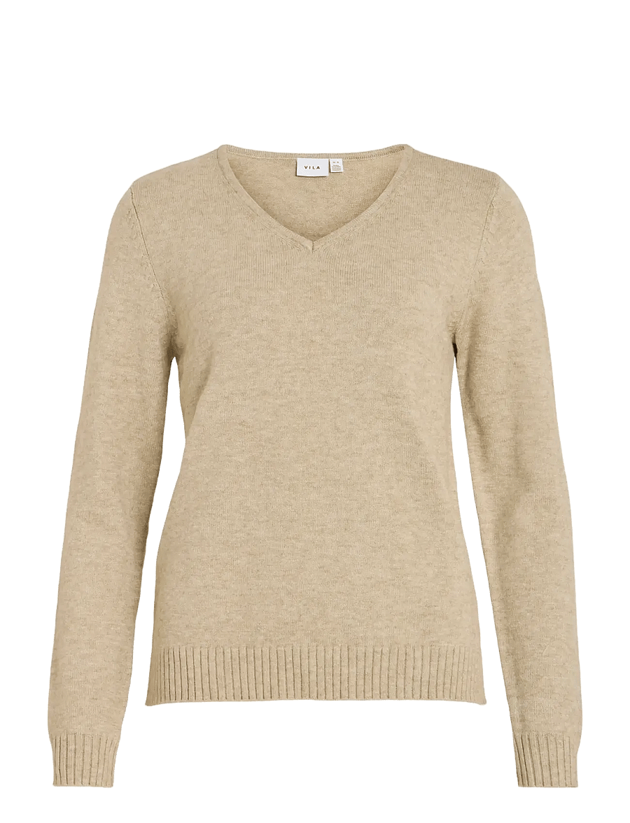Vila - VIRIL V-NECK L/S KNIT TOP - NOOS - striktrøjer - natural melange - 1