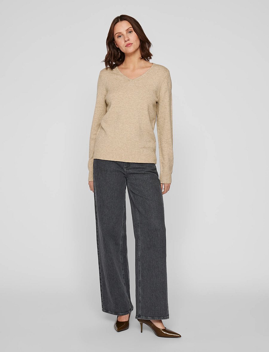 Vila - VIRIL V-NECK L/S KNIT TOP - NOOS - striktrøjer - natural melange - 0