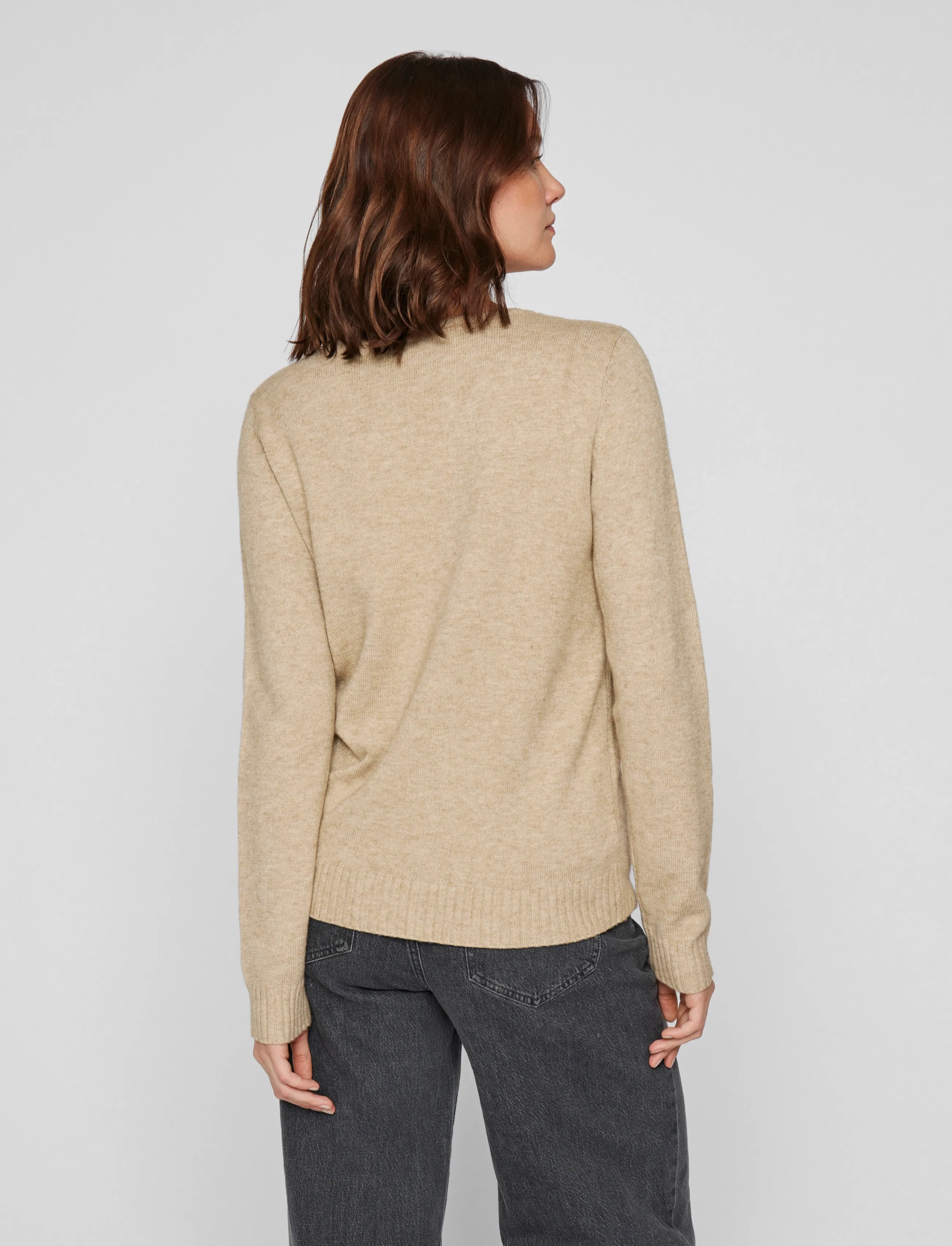 Vila - VIRIL V-NECK L/S  KNIT TOP - NOOS - jumpers - natural melange - 3