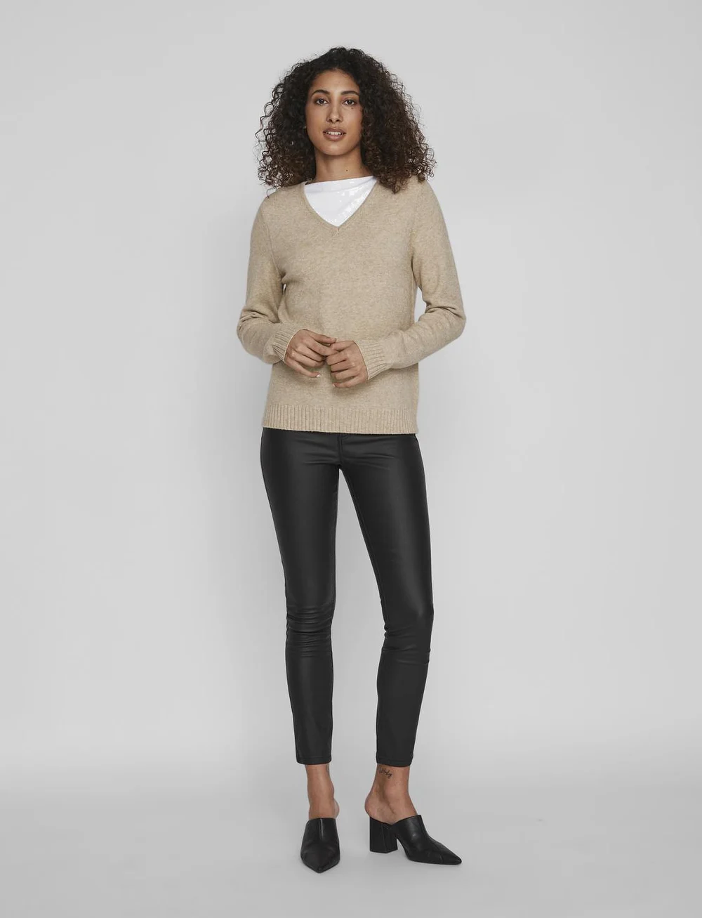 Vila - VIRIL V-NECK L/S KNIT TOP - stickade tröjor - natural melange - 5