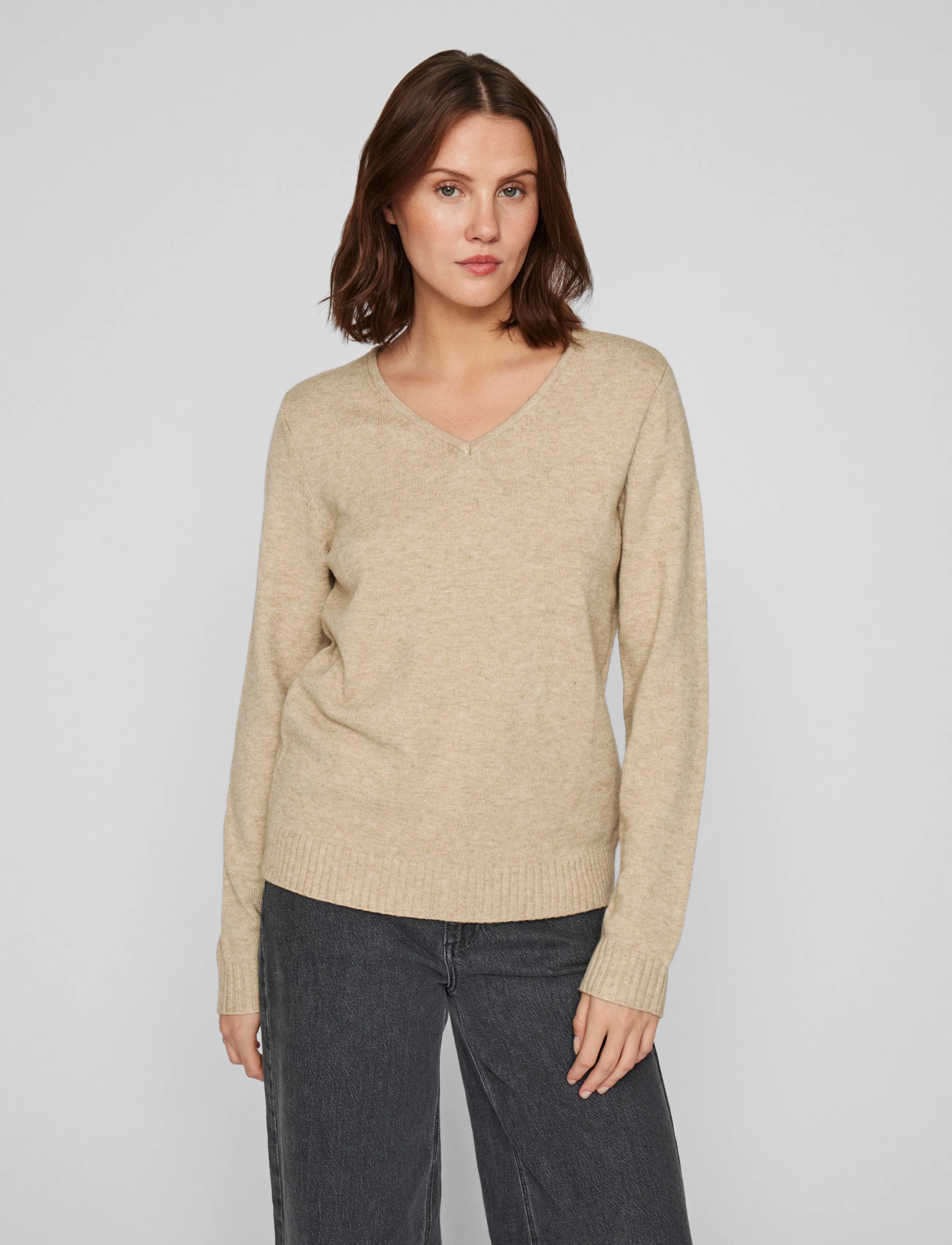 Vila - VIRIL V-NECK L/S  KNIT TOP - NOOS - jumpers - natural melange - 5