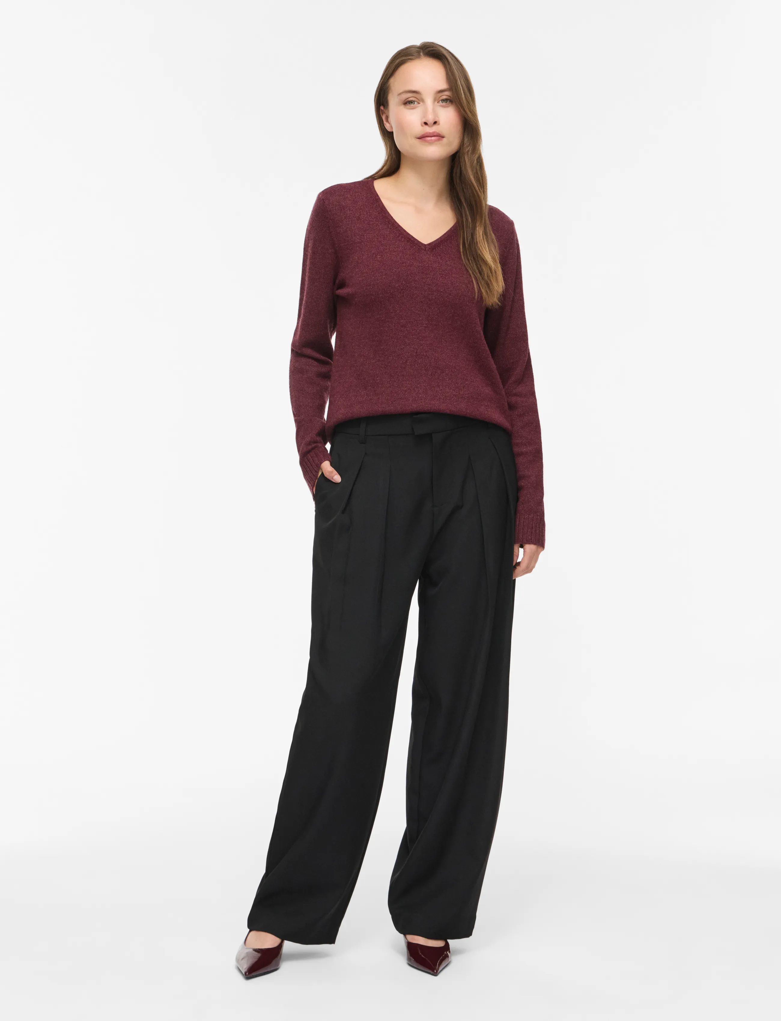 Vila - VIRIL V-NECK L/S  KNIT TOP - NOOS - kampsunid - port royale - 4