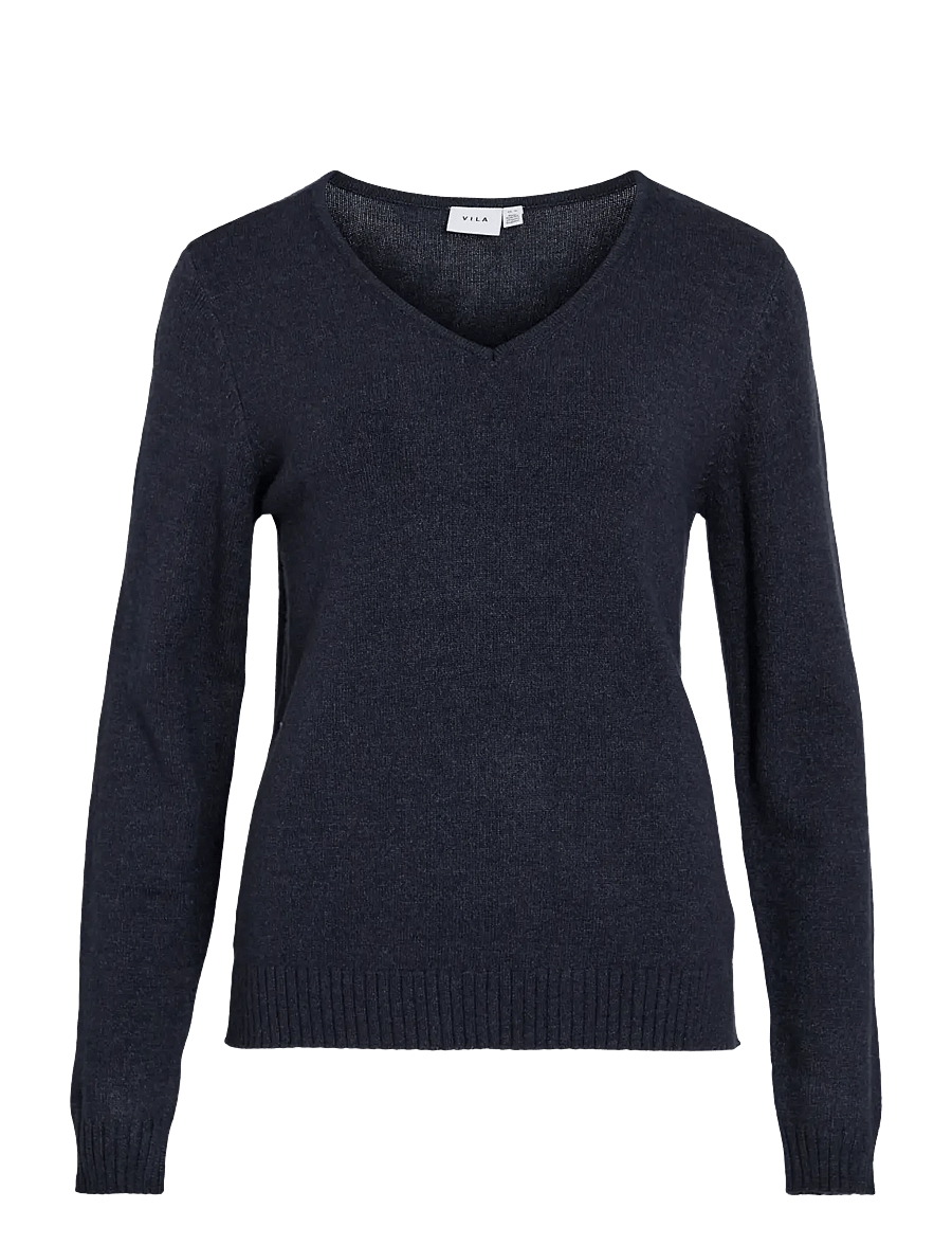 Vila - VIRIL V-NECK L/S KNIT TOP - NOOS - sviitrid - total eclipse - 1
