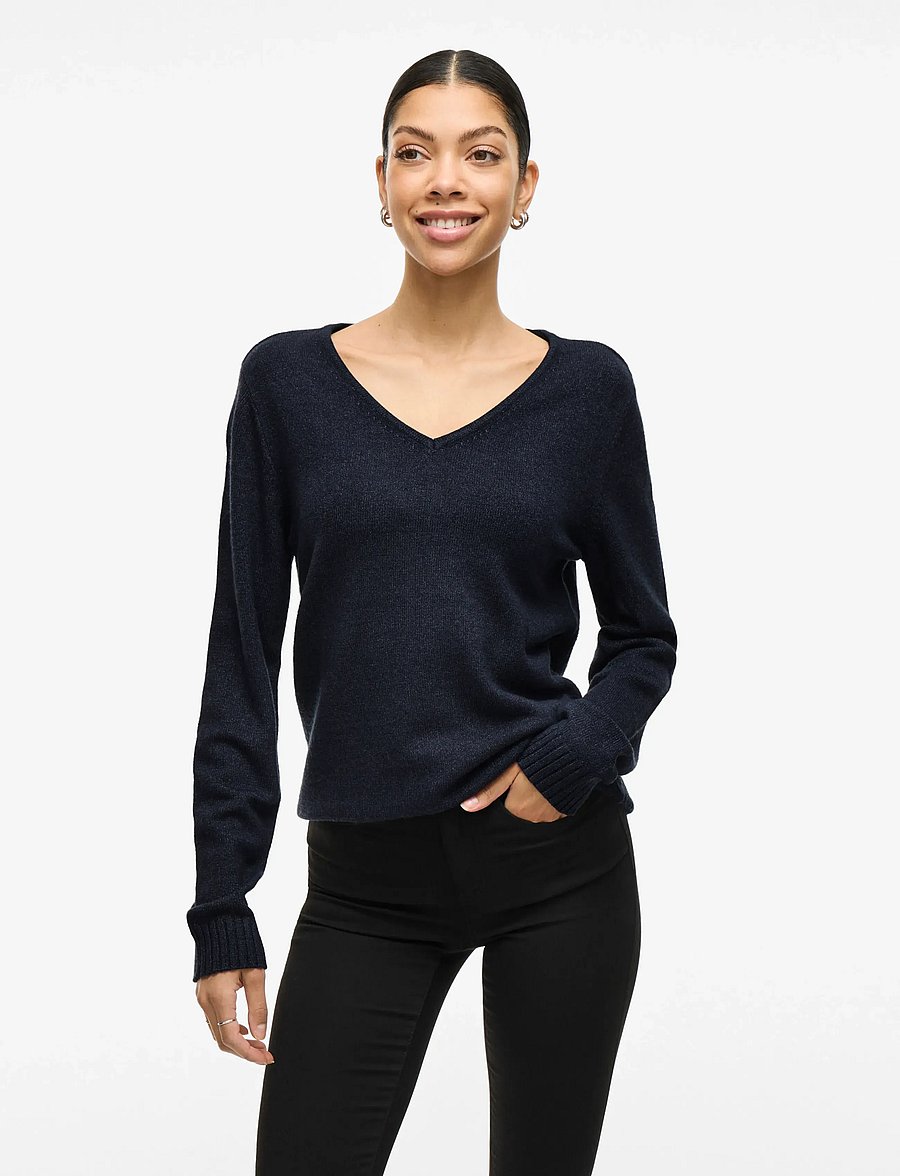 Vila - VIRIL V-NECK L/S KNIT TOP - NOOS - sviitrid - total eclipse - 0