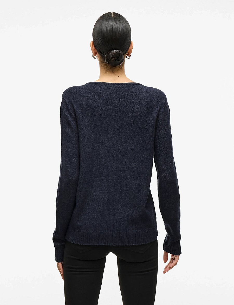 Vila - VIRIL V-NECK L/S KNIT TOP - NOOS - sviitrid - total eclipse - 3