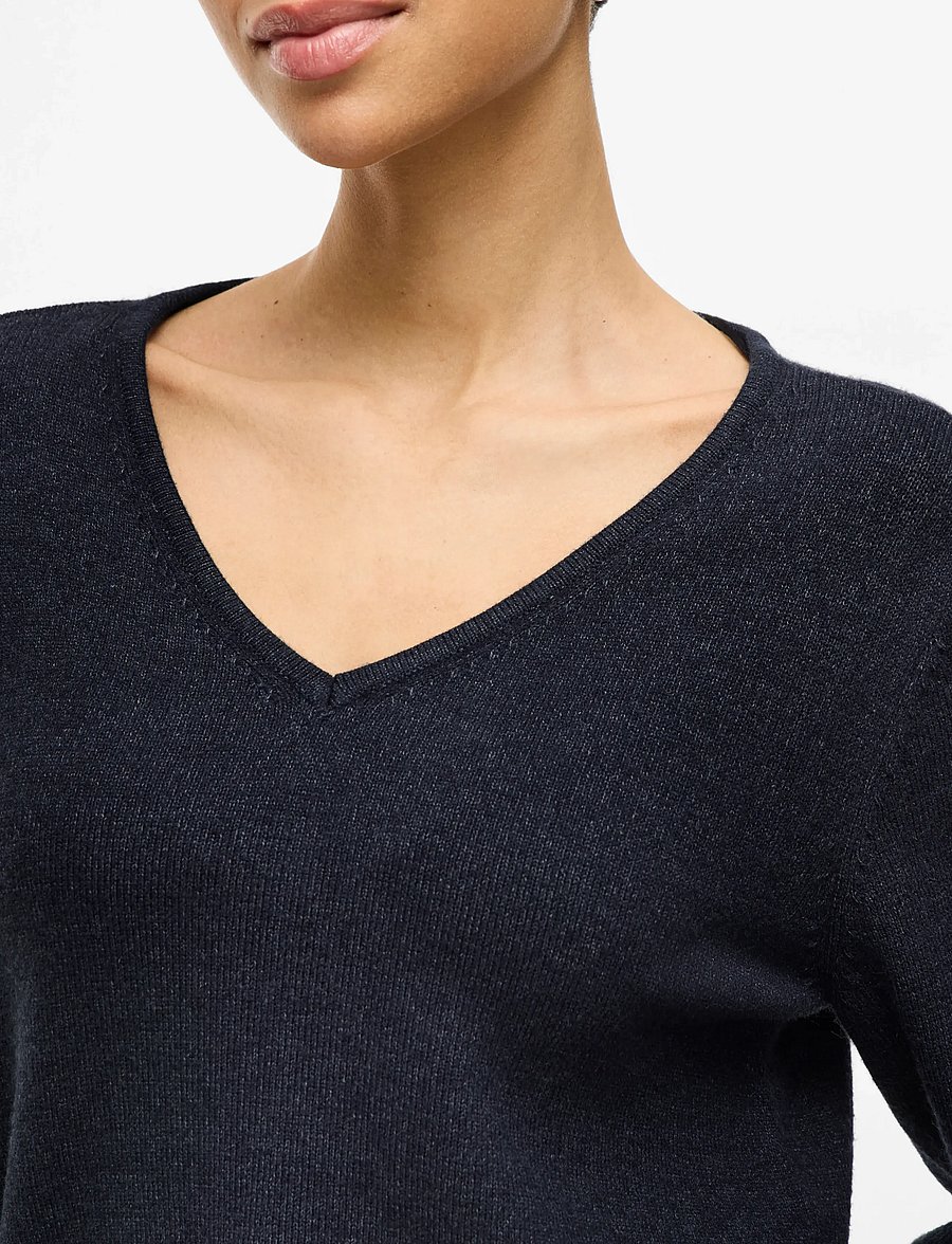 Vila - VIRIL V-NECK L/S KNIT TOP - NOOS - sviitrid - total eclipse - 4