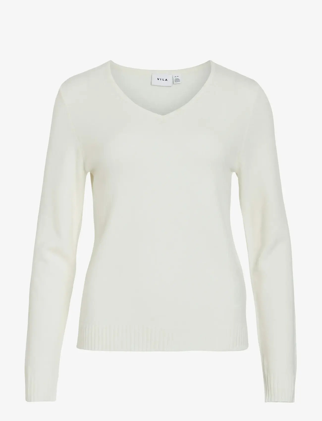 Vila - VIRIL V-NECK L/S  KNIT TOP - NOOS - stickade tröjor - white alyssum - 1