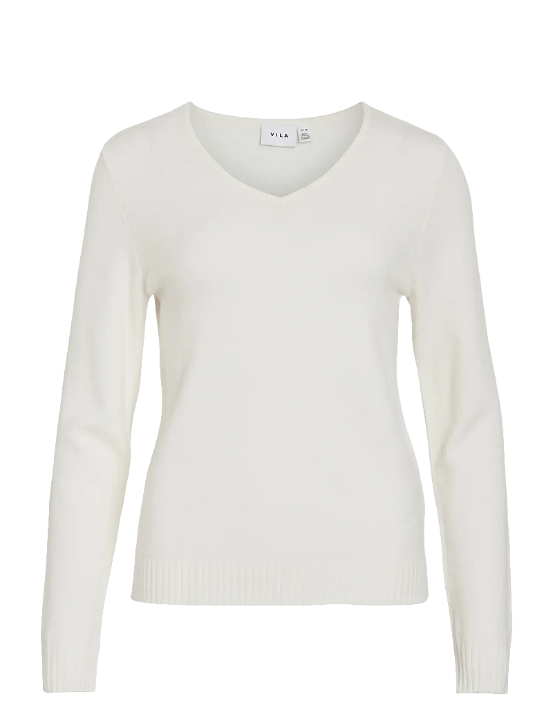 Vila - VIRIL V-NECK L/S KNIT TOP - NOOS - stickade tröjor - white alyssum - 1