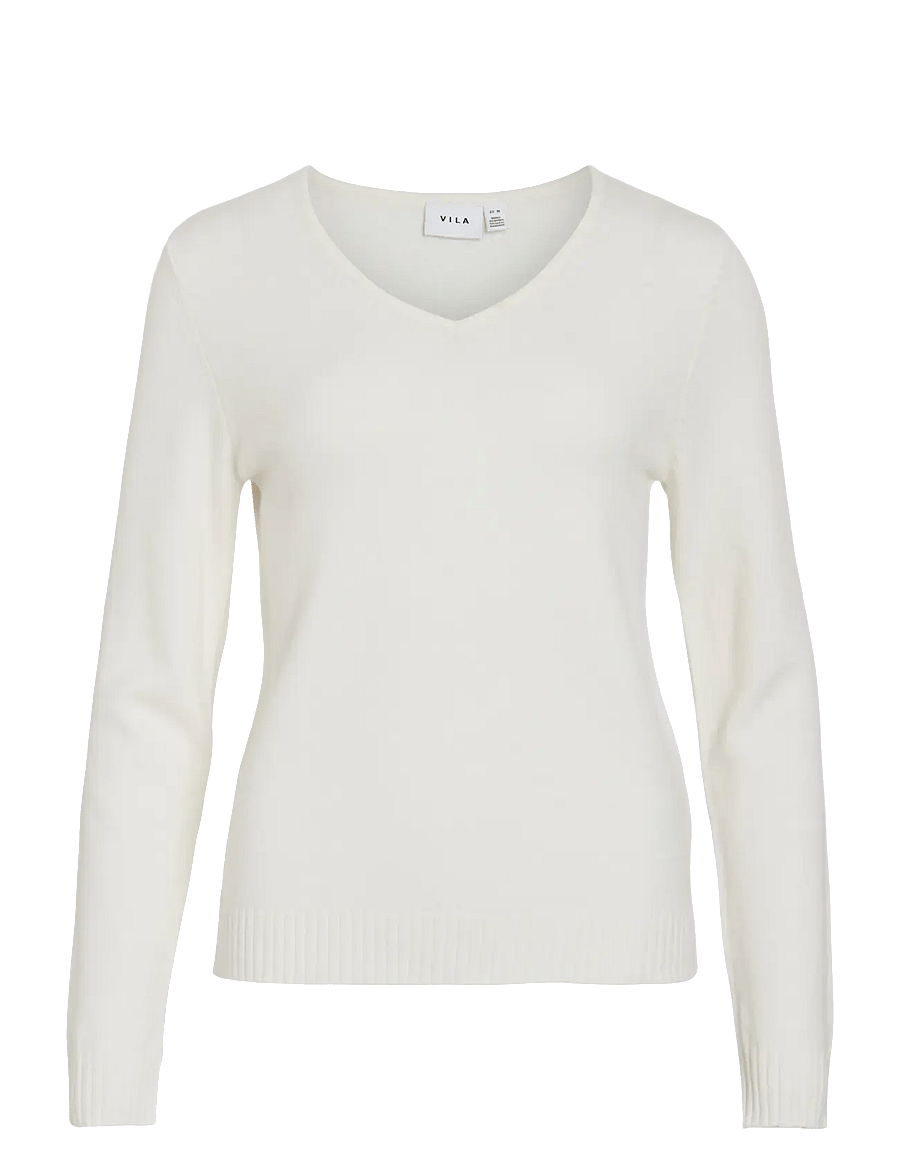 Vila - VIRIL V-NECK L/S KNIT TOP - NOOS - pullover - white alyssum - 1