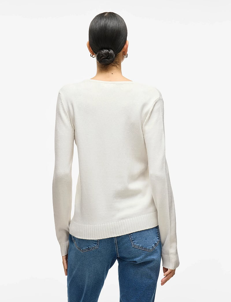 Vila - VIRIL V-NECK L/S KNIT TOP - NOOS - stickade tröjor - white alyssum - 3
