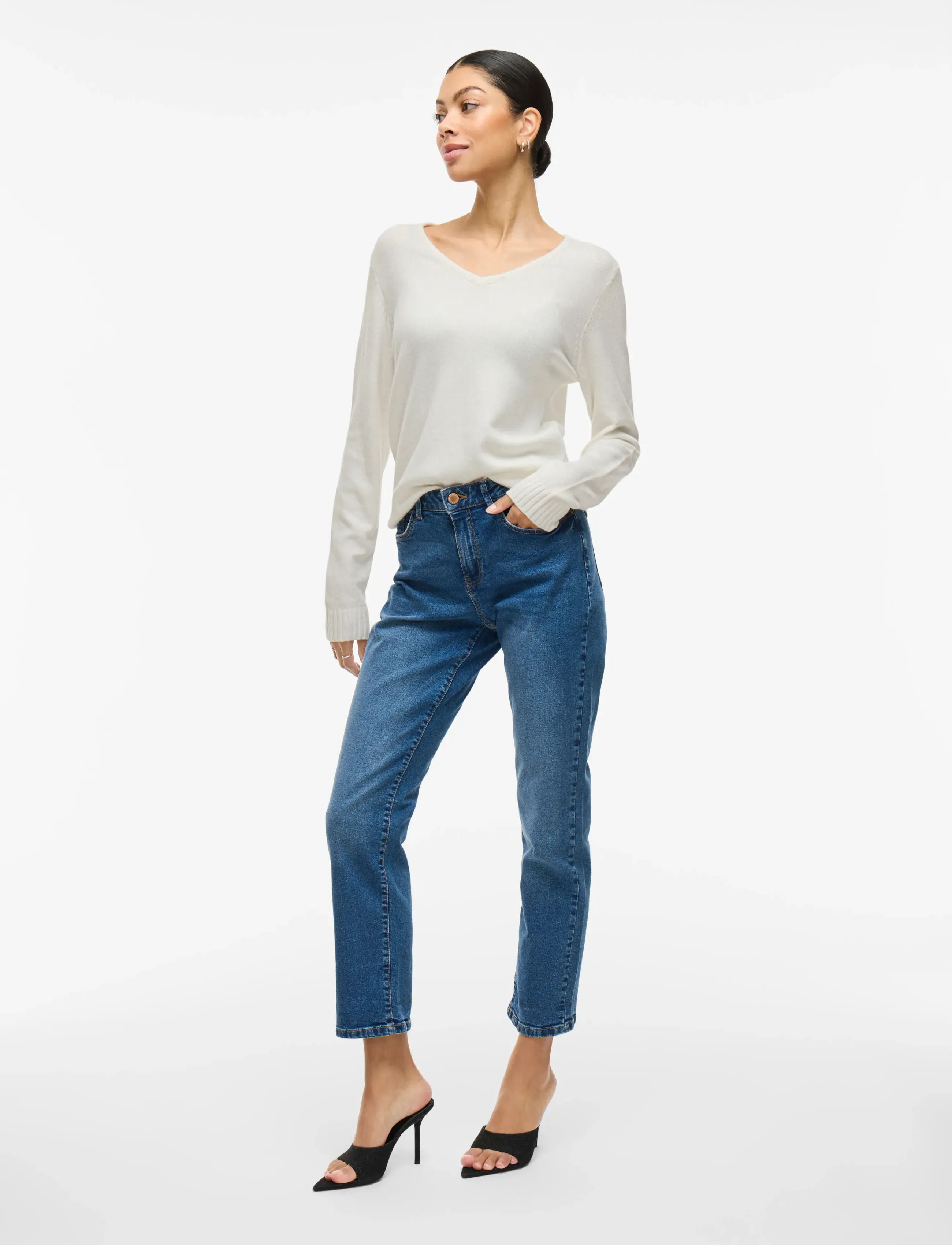 Vila - VIRIL V-NECK L/S  KNIT TOP - NOOS - pullover - white alyssum - 4