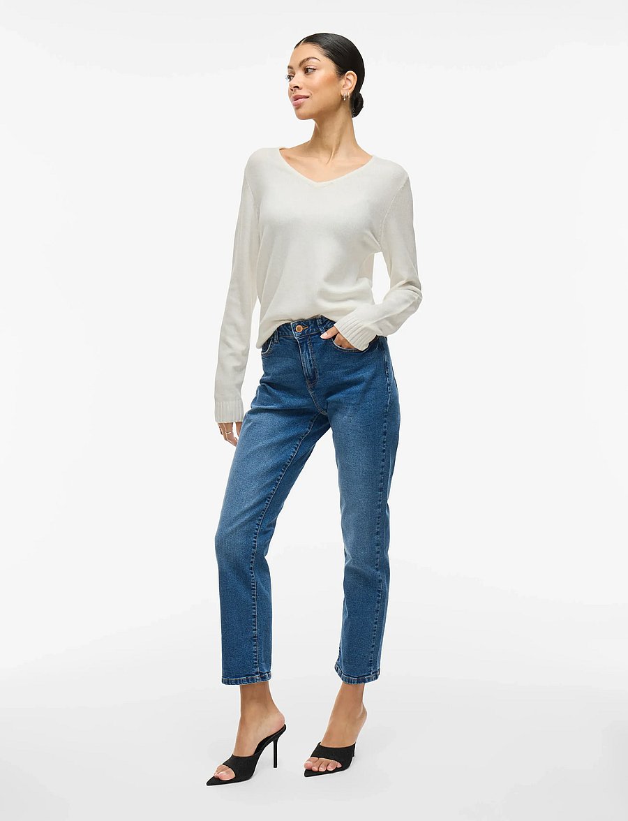 Vila - VIRIL V-NECK L/S KNIT TOP - NOOS - pullover - white alyssum - 4