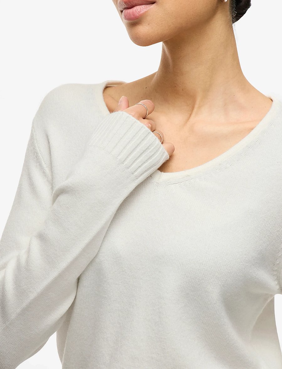 Vila - VIRIL V-NECK L/S KNIT TOP - NOOS - pullover - white alyssum - 5