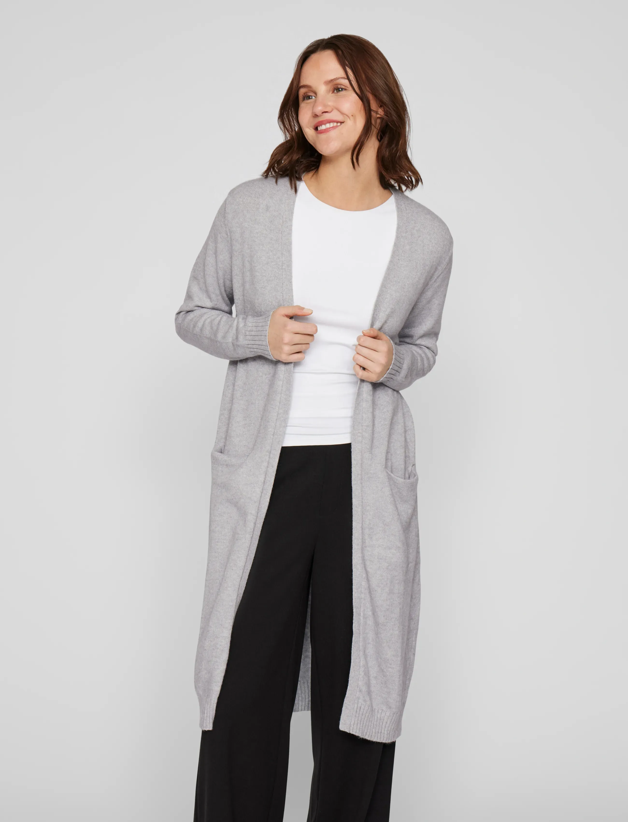 Vila Viril Long L/S Knit Cardigan Noos, Kvinder, Lang Cardigan, Grå, Str: M