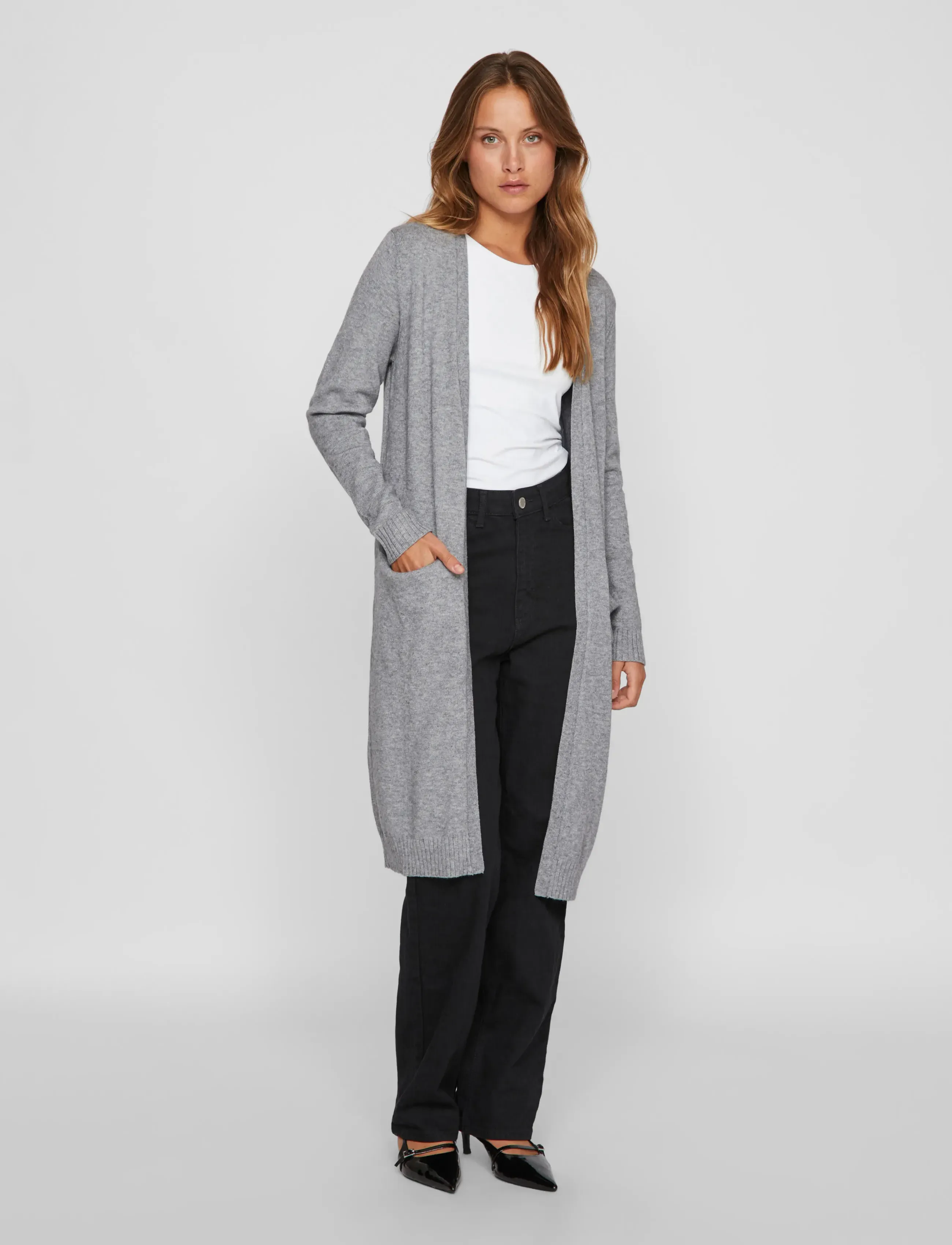 Vila Viril Long L/S Knit Cardigan Noos, Kvinder, Lang Cardigan, Grå, Str: L