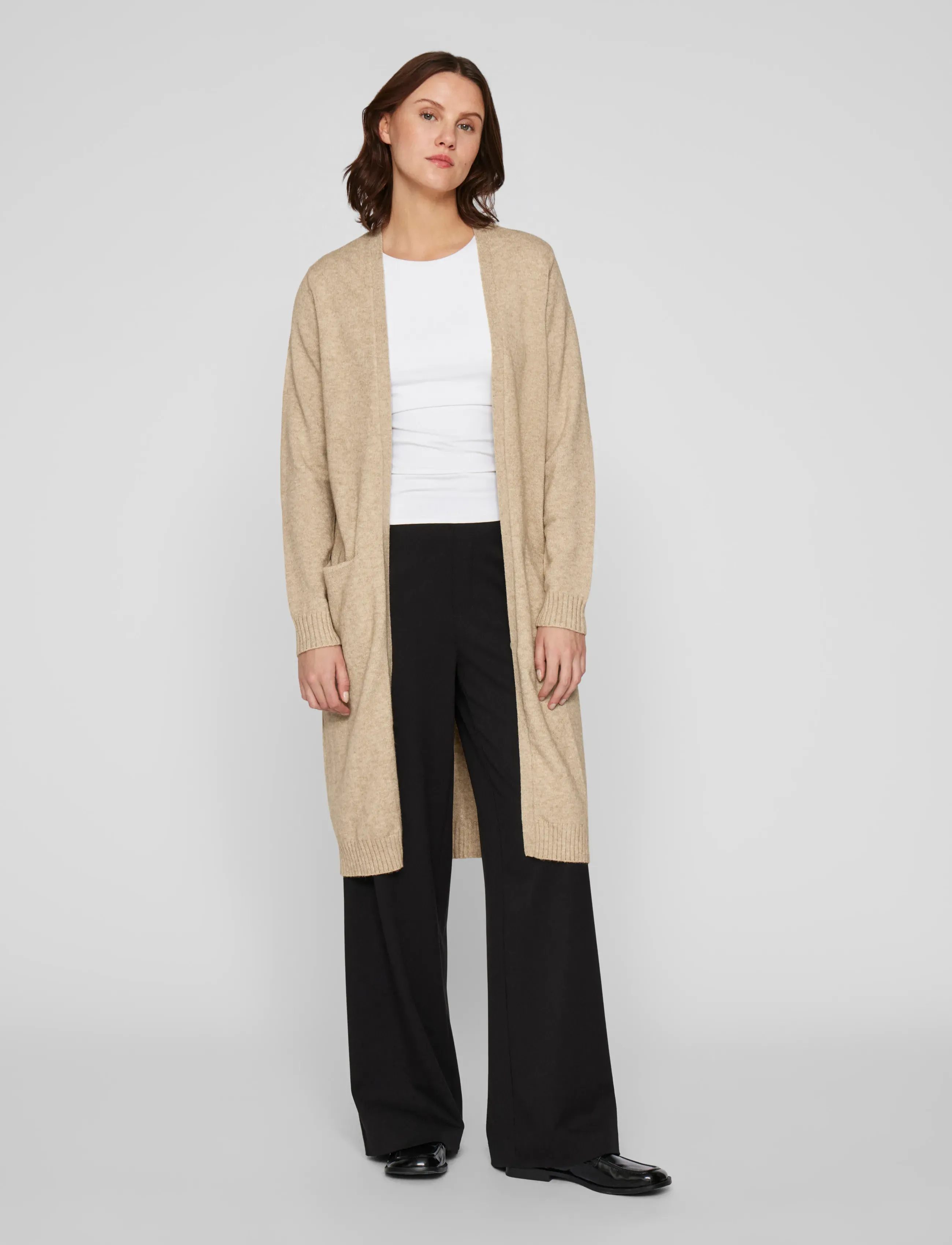 Vila Viril Long L/S Knit Cardigan Noos, Kvinder, Lang Cardigan, Beige, Str: S