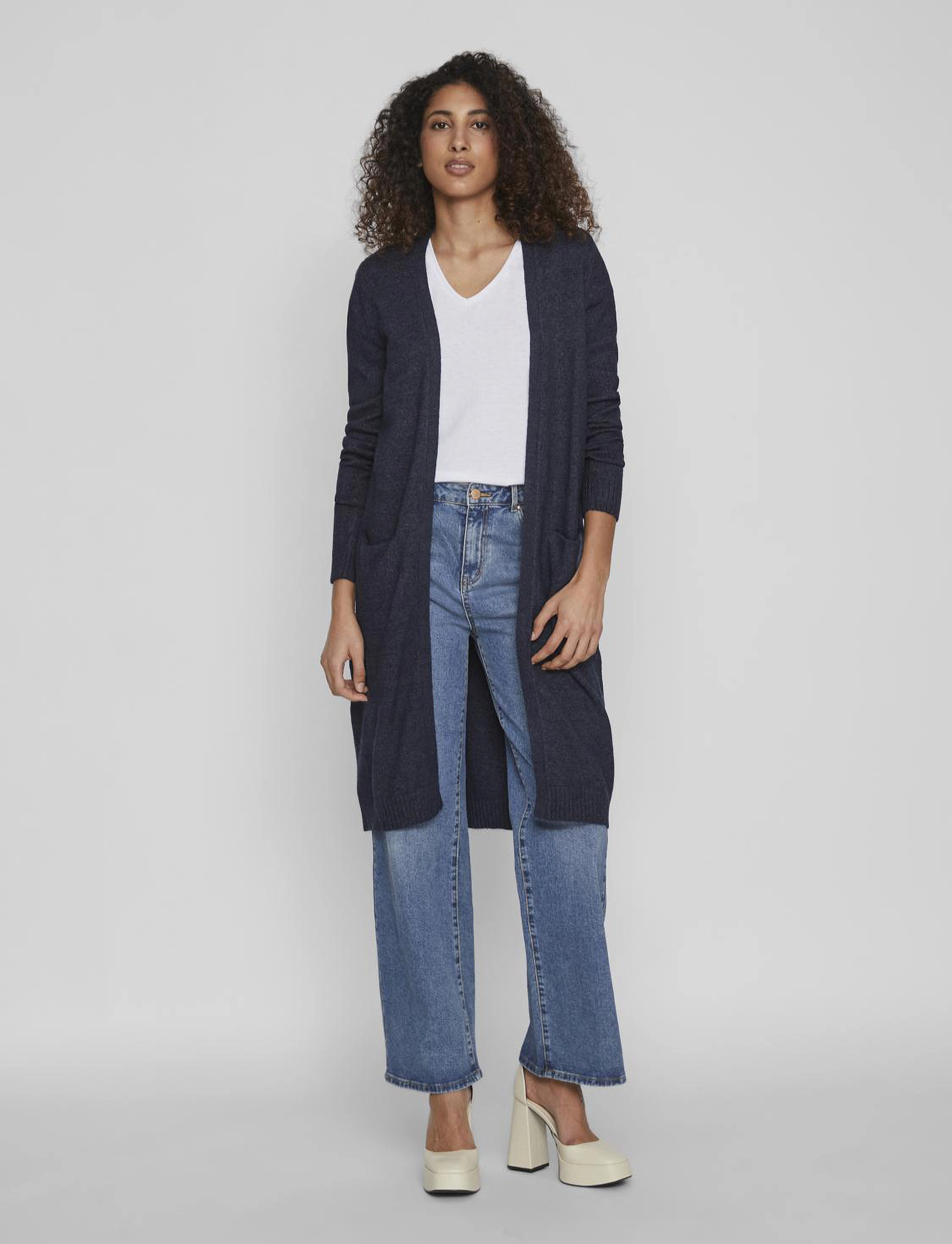 Vila Viril Long L/S Knit Cardigan Noos, Kvinder, Lang Cardigan, Navy, Str: M