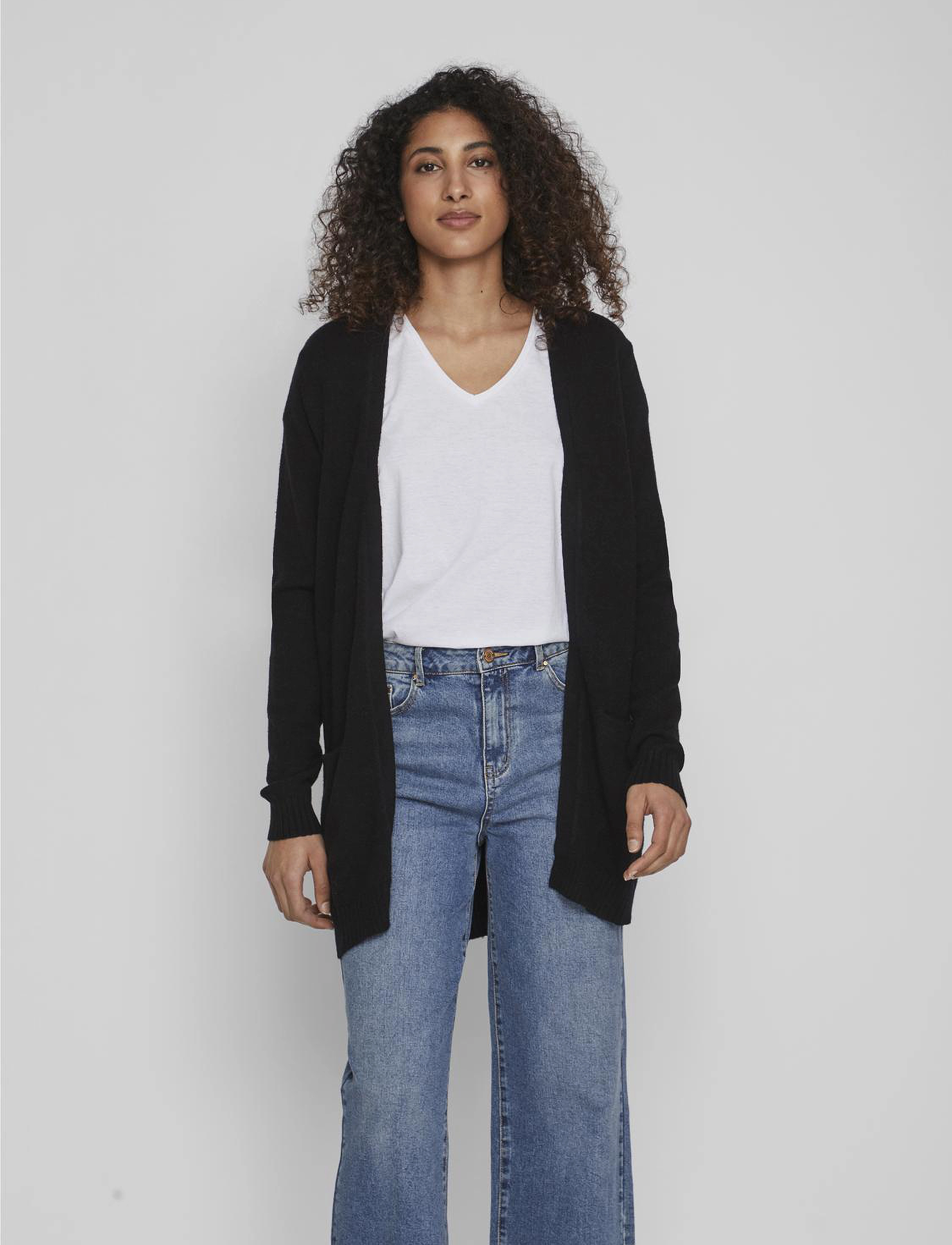 Vila Viril Open L/S Knit Cardigan Noos, Kvinder, Åben Strikket Cardigan, Sort, Str: XXL