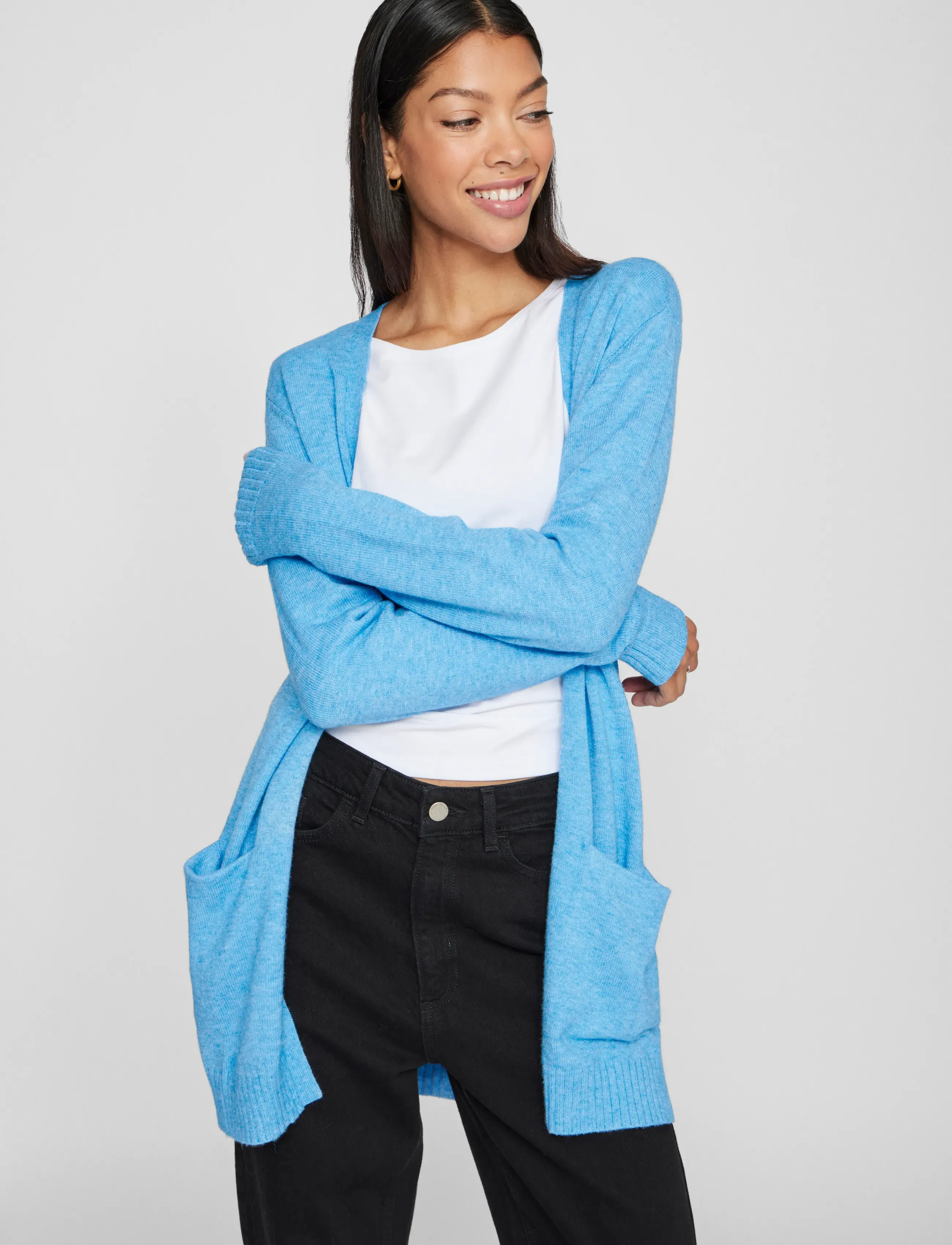 Vila - VIRIL OPEN L/S KNIT CARDIGAN - NOOS - koftor - blissful blue - 5