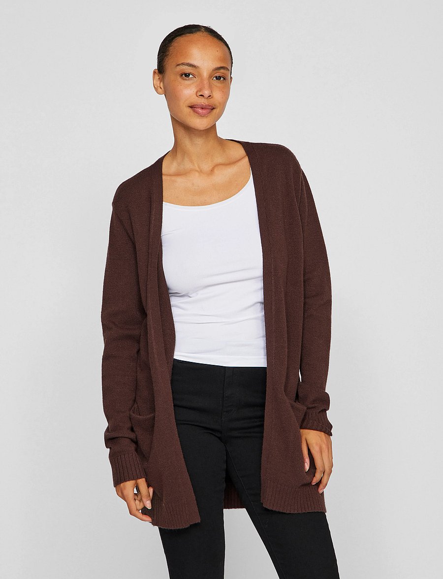 Vila - VIRIL OPEN L/S KNIT CARDIGAN - NOOS - cardigans - coffee bean - 0