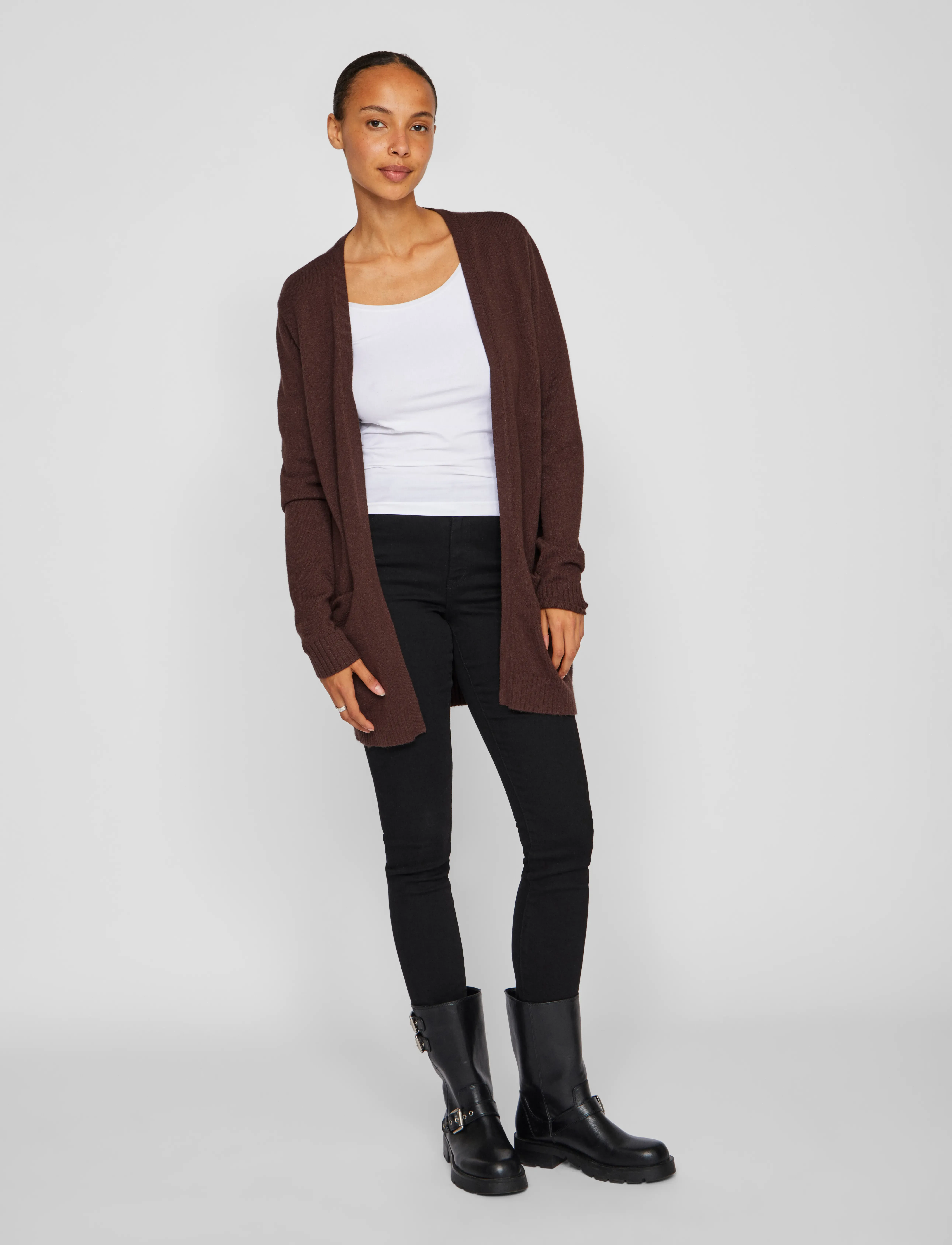 Vila - VIRIL OPEN L/S KNIT CARDIGAN - NOOS - hnepptar peysur - coffee bean - 4