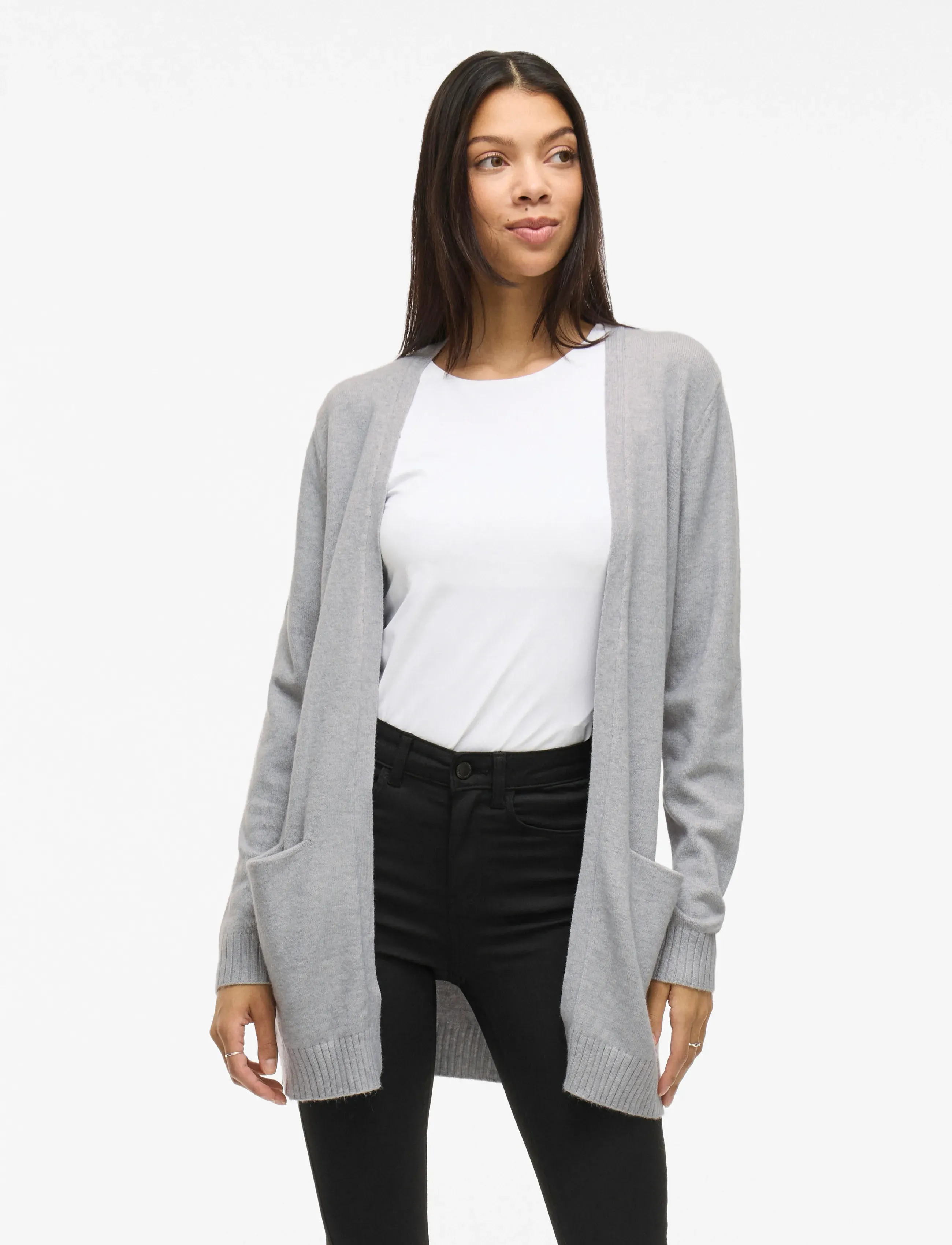 Vila Viril Open L/S Knit Cardigan Noos, XS, Knitwear, Grau - Cardigans, Frauen